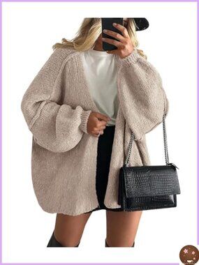 Oversized Open Front Knit Cardigan Sweater Women Long Sleeve Chunky